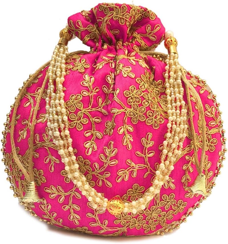 IGH Ethnic Potli Bag Ladies Handbag Batwa Pearls Handle Clutch Purse for Bridal Women - Image 1